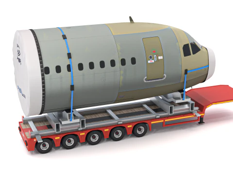 Lowboy Trailer with Airplane 3D Model