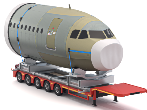 Прицеп Lowboy с самолетом 3D Модель