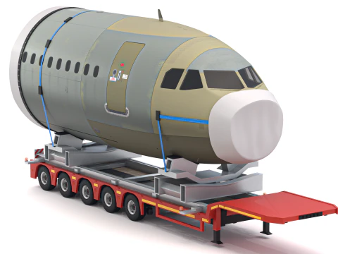 Lowboy Trailer with Airplane 3D Model