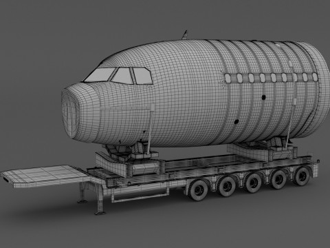 Прицеп Lowboy с самолетом 3D Модель