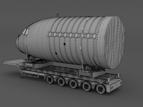 Прицеп Lowboy с самолетом 3D Модель