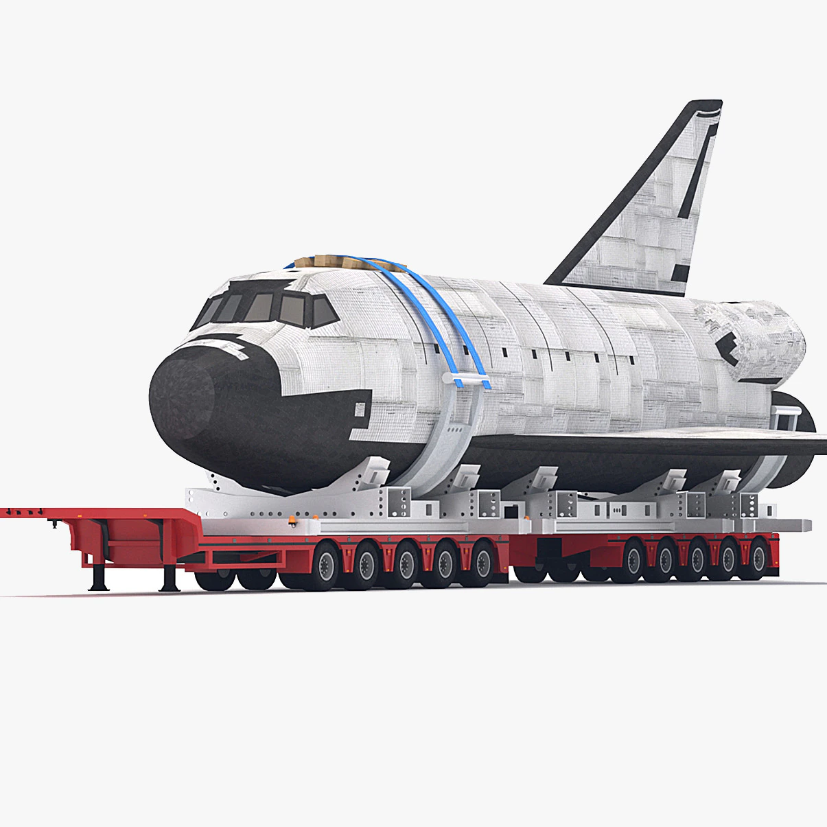 Lowboy Trailer with Space Shuttle 3D Model .c4d .max .obj .3ds .fbx .stl .blend 