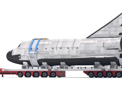 Lowboy Trailer with Space Shuttle 3D Model