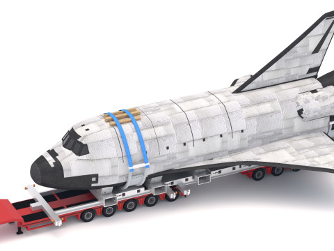 Remorque Lowboy avec navette spatiale Modèle 3D