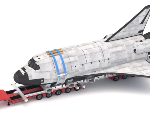 Lowboy Trailer with Space Shuttle 3D Model