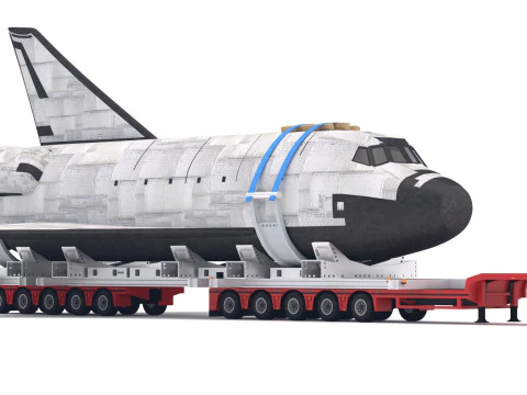 Lowboy Trailer with Space Shuttle 3D Model
