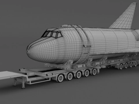 Lowboy Trailer with Space Shuttle 3D Model