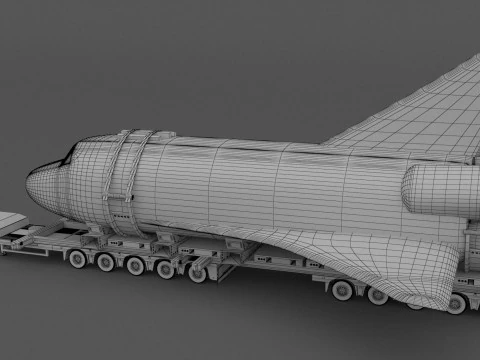 Lowboy Trailer with Space Shuttle 3D Model