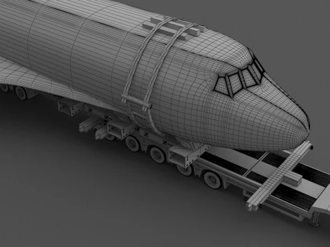 Lowboy Trailer with Space Shuttle 3D Model
