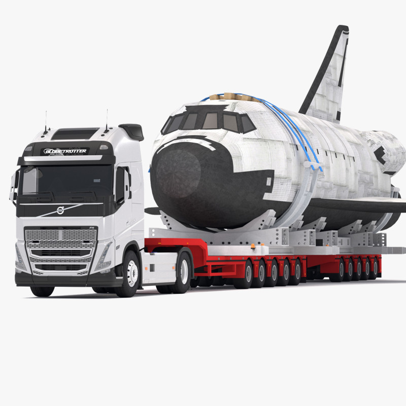 Volvo fh16 2021 und Lowboy Trailer mit Space Shuttle 3D Modell .c4d .max .obj .3ds .fbx .stl .blend
