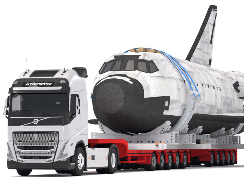 Volvo fh16 2021 und Lowboy Trailer mit Space Shuttle 3D Modell