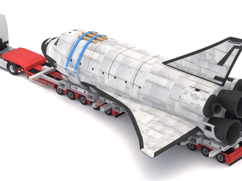 Volvo fh16 2021 und Lowboy Trailer mit Space Shuttle 3D Modell