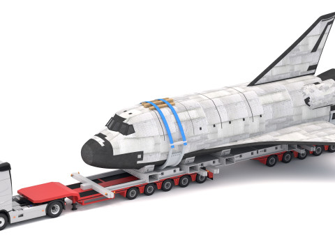 Volvo fh16 2021 und Lowboy Trailer mit Space Shuttle 3D Modell