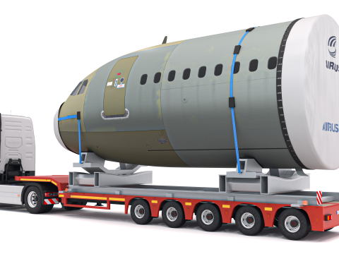 Volvo fh16 2021 en Lowboy Trailer met Vliegtuig 3D Model