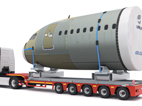 Volvo fh16 2021 and Lowboy Trailer with Airplane 3D Model