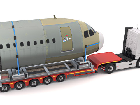 Volvo fh16 2021 en Lowboy Trailer met Vliegtuig 3D Model