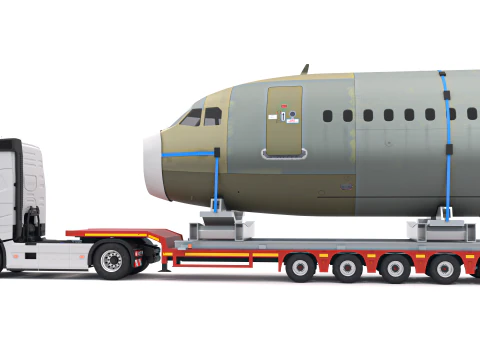 Volvo fh16 2021 and Lowboy Trailer with Airplane 3D Model
