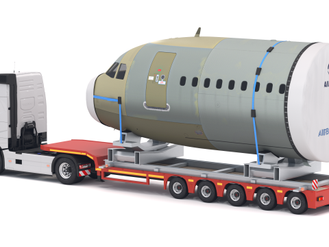 Volvo fh16 2021 en Lowboy Trailer met Vliegtuig 3D Model