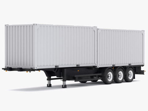 Semi-remorque à châssis avec conteneurs d'expédition Modèle 3D