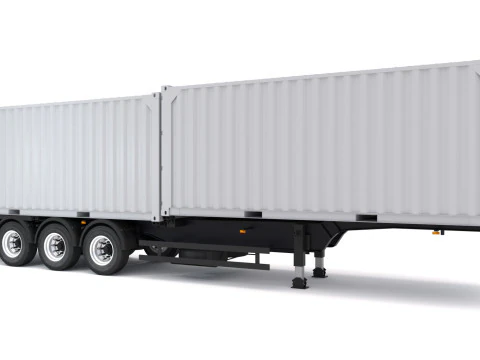 Chassis Semi Trailer with Shipping Containers 3D Model