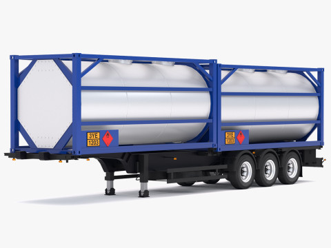 Fahrgestell-Auflieger mit Tankcontainer 3D Modell