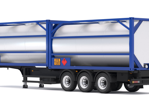 탱크 컨테이너가 포함된 섀시 세미 트레일러 3D 모델