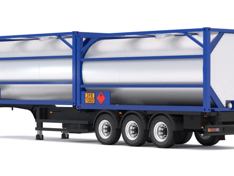 Semi-reboque chassi com cont&ecirc;iner tanque Modelo 3D