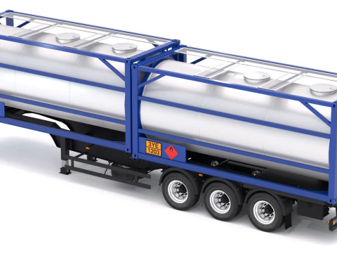 Semi-reboque chassi com cont&ecirc;iner tanque Modelo 3D