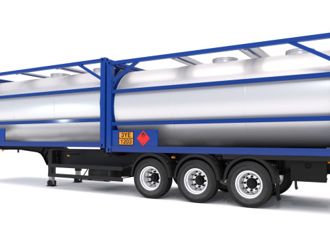 탱크 컨테이너가 포함된 섀시 세미 트레일러 3D 모델