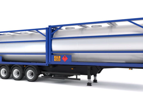 Semi-reboque chassi com cont&ecirc;iner tanque Modelo 3D