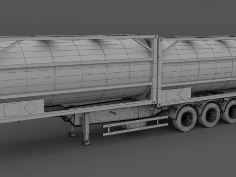 Semi-reboque chassi com cont&ecirc;iner tanque Modelo 3D