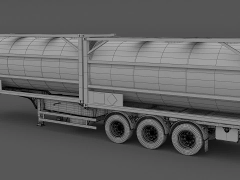 Semi-reboque chassi com cont&ecirc;iner tanque Modelo 3D