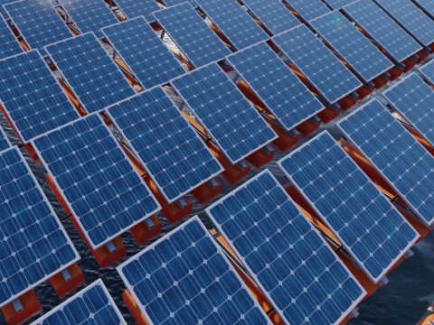 Painéis Solares Flutuantes Modelo 3D