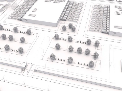 Apple Data Center Building with Interior 3D Model