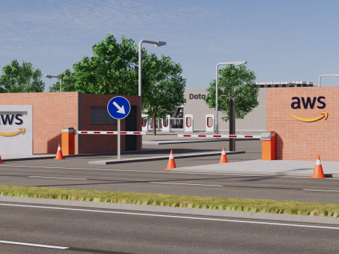 내부가 포함된 AWS Amazon 데이터 센터 건물 3D 모델