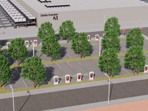 내부가 포함된 AWS Amazon 데이터 센터 건물 3D 모델