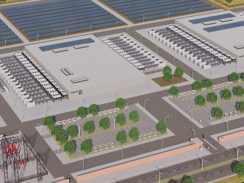 내부가 포함된 AWS Amazon 데이터 센터 건물 3D 모델