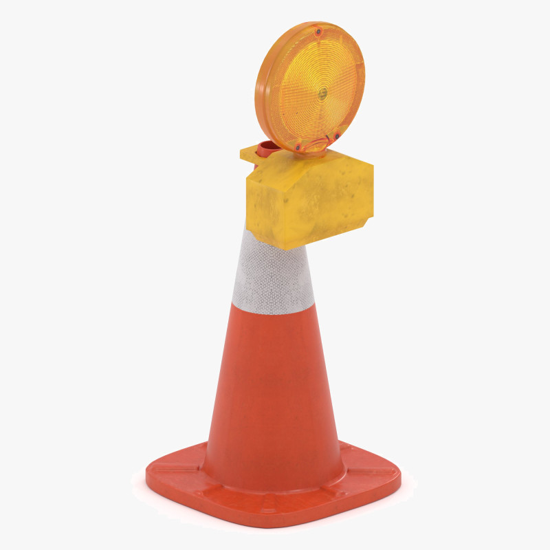 Traffic Cone with Safety Amber Warning Light 3D Model .c4d .max .obj .3ds .fbx .stl .blend 