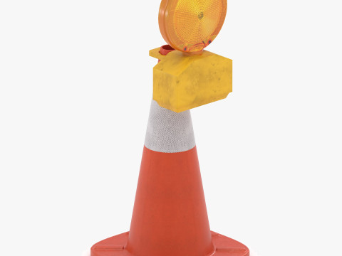 Cono de tráfico con luz de advertencia ámbar de seguridad Modelo 3D