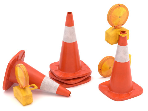 Traffic Cone with Safety Amber Warning Light 3D Model