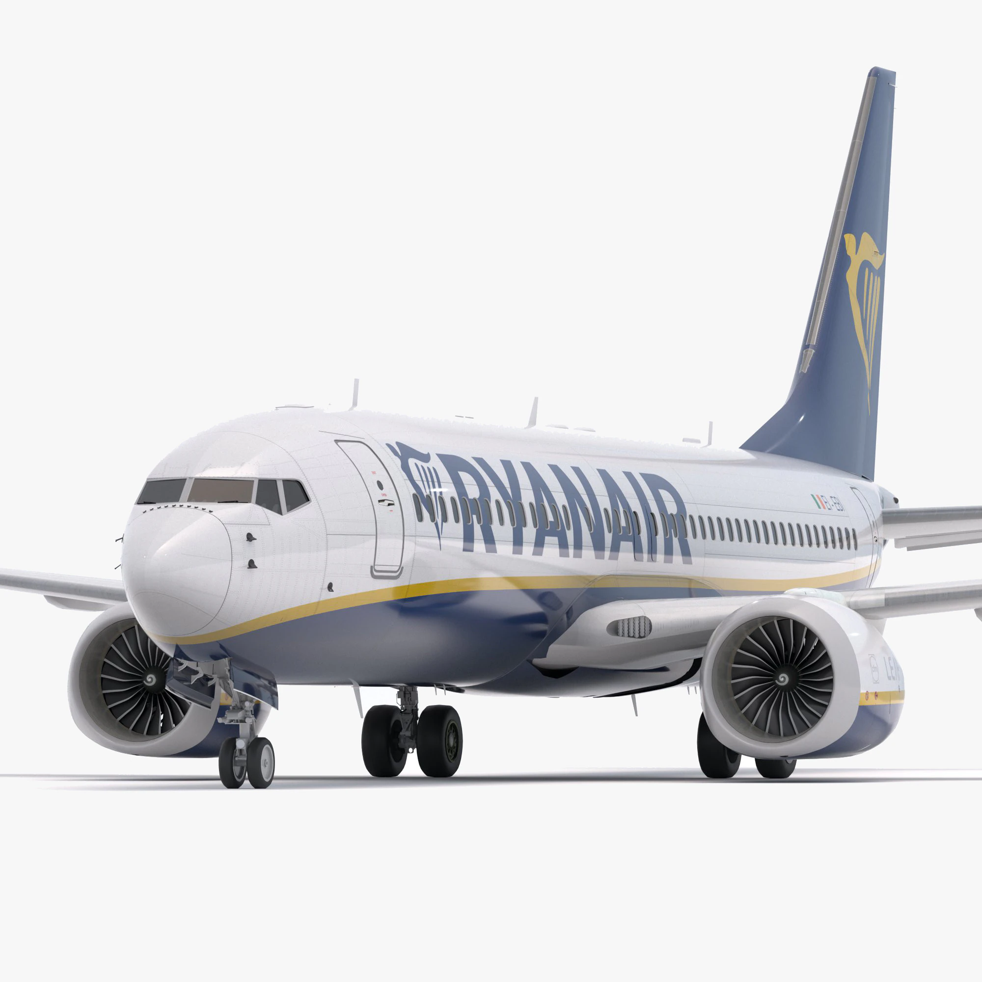 Boeing 737-800 MAX Ryanair 3D Model .c4d .max .obj .3ds .fbx .stl .blend