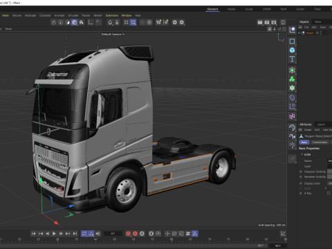 Volvo fh16 2021 and Lowboy Trailer with Volvo DD105 Road Roller Compactor 3D Model