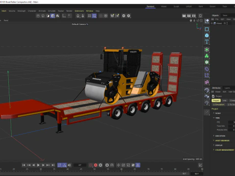 Volvo fh16 2021 and Lowboy Trailer with Volvo DD105 Road Roller Compactor 3D Model