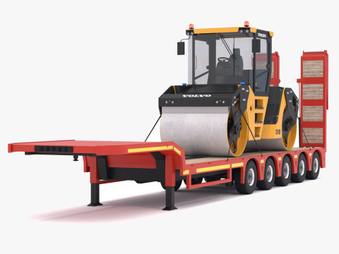 Причіп Lowboy з дорожнім котком Volvo DD105 3D Модель
