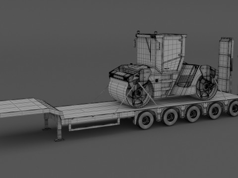 Причіп Lowboy з дорожнім котком Volvo DD105 3D Модель