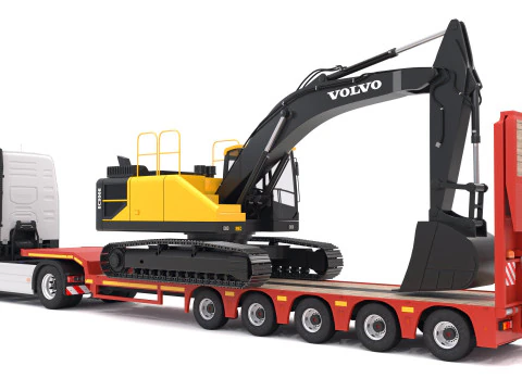 Volvo fh16 2021 e reboque Lowboy com escavadeira EC300E Modelo 3D