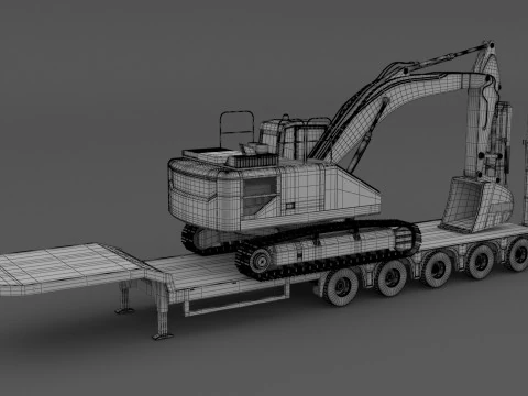 Volvo fh16 2021 e reboque Lowboy com escavadeira EC300E Modelo 3D