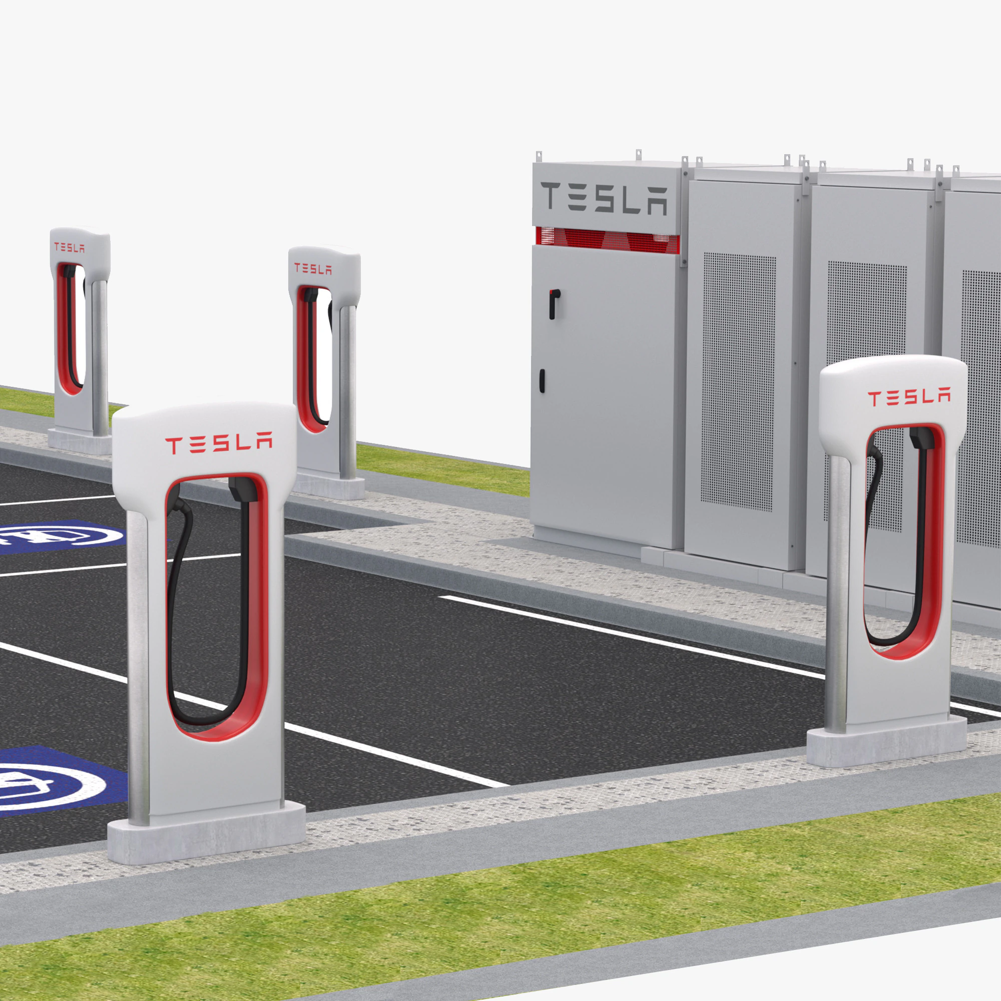 Tesla Supercharger Station 3D Model .c4d .max .obj .3ds .fbx .stl .blend