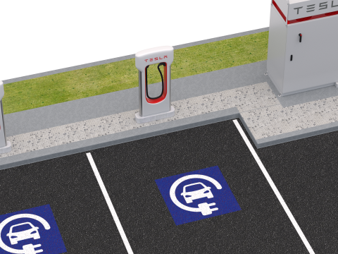 Stacja doładowania Tesli Model 3D