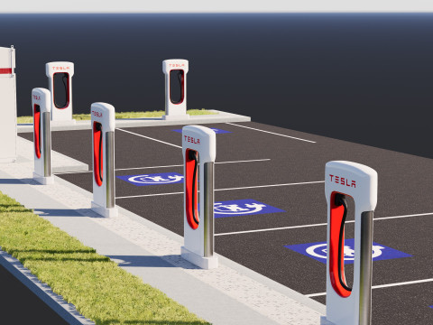 Stacja doładowania Tesli Model 3D
